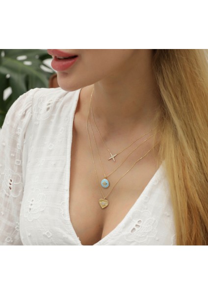 14 Ayar Altın Işıltılı Taşlı Kalp Kolye