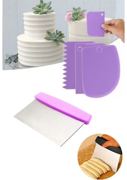 Çelik Hamur Spatula ve 3'lü Pasta Dekorasyon Seti, Şık ve Kullanışlı Mutfak Araçları