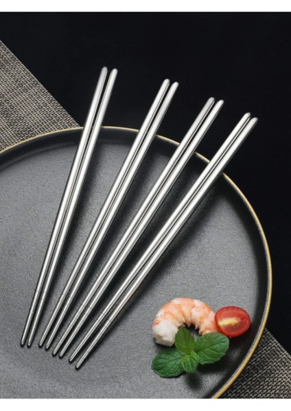 Beyaz Paslanmaz Çelik 5'li Chopstick Seti 22,5cm, Şık ve Dayanıklı Kullanıma Uygun.