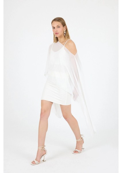 Ecru Ikili Takım Askılı Elbise Üstü Asimetrik Şal Kimono ( Dilerseniz Ayrı Ayrı Kullanabilirsiniz) fiyatları