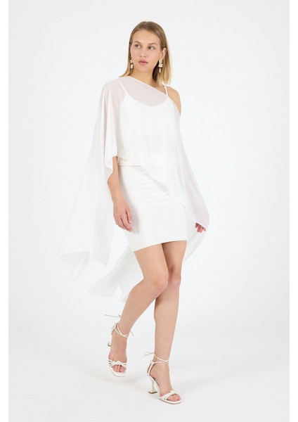 Ecru Ikili Takım Askılı Elbise Üstü Asimetrik Şal Kimono ( Dilerseniz Ayrı Ayrı Kullanabilirsiniz) indirimleri