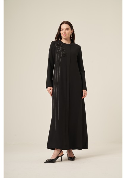 Si̇yah Swarovski̇ Taşlı Su Yolu Çi̇çek Desenli̇ Gi̇zli̇ Fermuarlı Ferace 6173-25 Siyah fiyatları