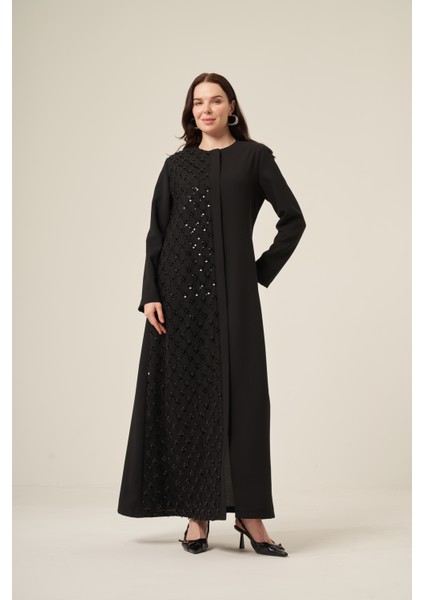 Si̇yah Tek Tarafı Papatya Desenli̇ Pul Boncuk Işlemeli̇ Gi̇zli̇ Fermuarlı Ferace - 6152-25 Siyah fiyatları