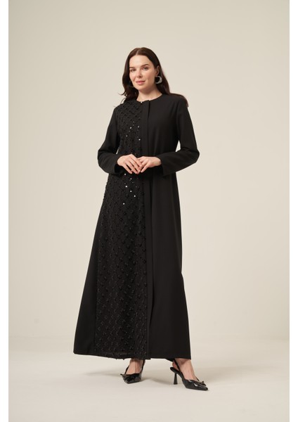 Si̇yah Tek Tarafı Papatya Desenli̇ Pul Boncuk Işlemeli̇ Gi̇zli̇ Fermuarlı Ferace - 6152-25 Siyah fırsatları