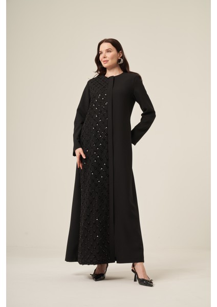 Si̇yah Tek Tarafı Papatya Desenli̇ Pul Boncuk Işlemeli̇ Gi̇zli̇ Fermuarlı Ferace - 6152-25 Siyah indirimleri