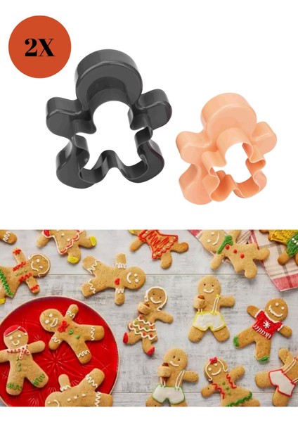 Iki Parça Adam Figürlü Desenli Çift Taraflı Kurabiye Kalıbı