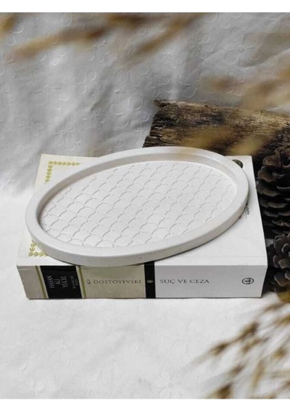 Beyaz Oval Takı ve Sunum Tabağı, Dekoratif Büyük Boy, 19X12 cm