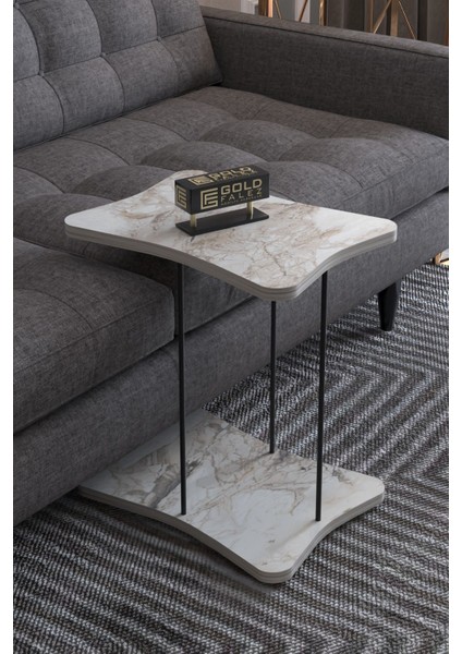 Beyaz Tekerlekli Yan Sehpa, Şık ve Kullanışlı Servis Tableti