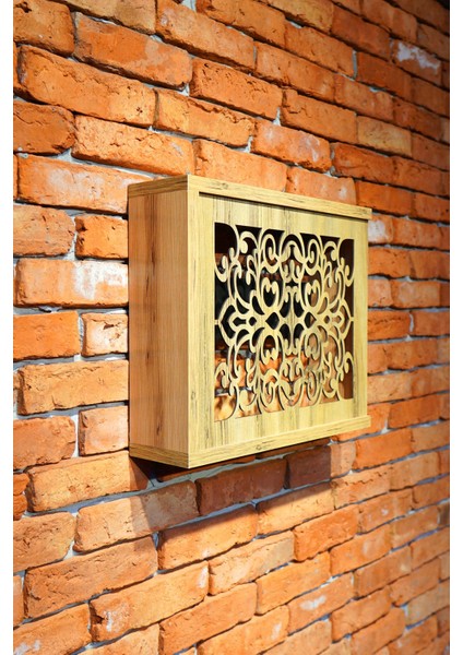 Ahşap Sürgülü Saklama Kutusu, Yana Açılır, Motifli, 35X40X11 cm Kahverengi