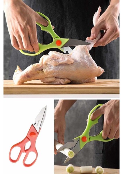 Paslanmaz Çelik Çok Amaçlı Mutfak Makası, Pizza, Tavuk, Ceviz Kırıcı ve Börek Kesici