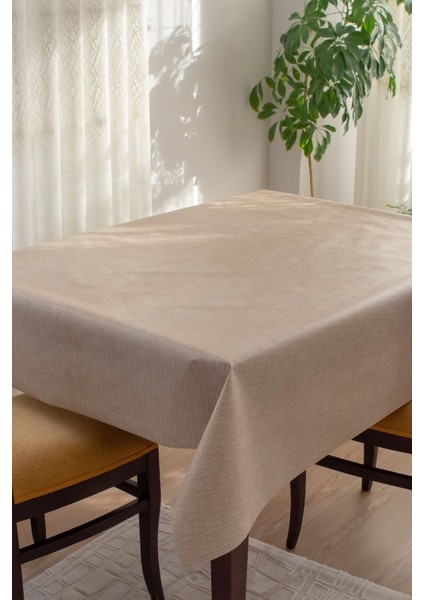Bej Astarlı, Silinebilir Hijyenik Pvc Masa Örtüsü, Dayanıklı ve Şık Tasarım