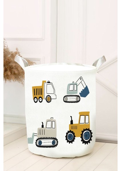 Hardal Krem Iş Makineleri Oyuncak Sepeti ve Oda Düzenleyici