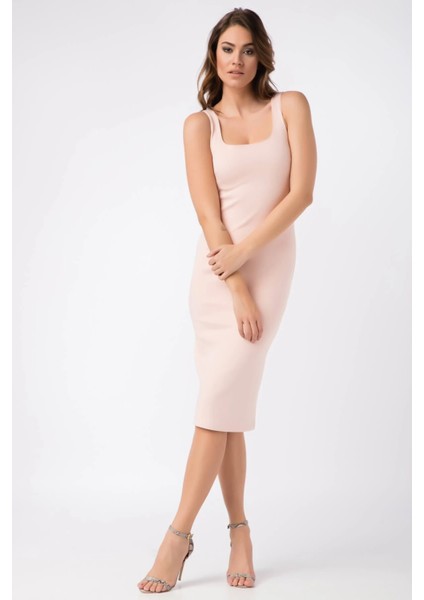 Kadın Pembe Kare Yaka Elbise 15L4246-L