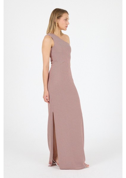 Tek Omuz Yırtmaç Tasarım Geometrik Desen Jakarlı Örme Elbise Gündüz Gece Şıklığı 25L7108 fiyatları