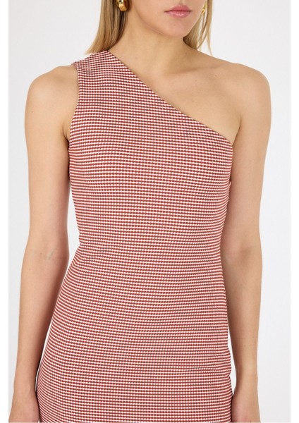 Tek Omuz Yırtmaç Tasarım Geometrik Desen Jakarlı Örme Elbise Gündüz Gece Şıklığı 25L7108 fırsatları