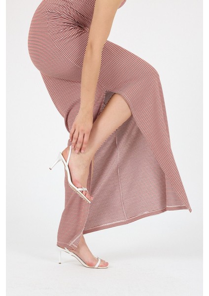 Tek Omuz Yırtmaç Tasarım Geometrik Desen Jakarlı Örme Elbise Gündüz Gece Şıklığı 25L7108