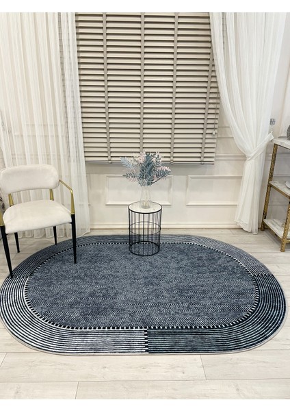 Gri-Lacivert Jüt Sisal Görünüm Kaymaz Taban Halı
