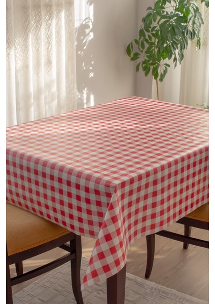 Astarlı Kare Ekose Desen Muşamba Masa Örtüsü, Kolay Temizlenebilir, Şık ve Dayanıklı