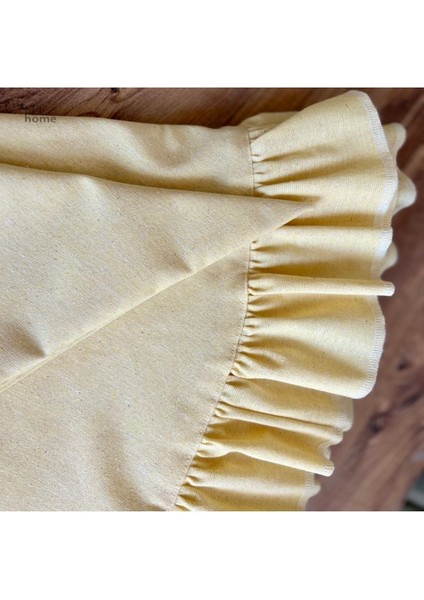 Sarı Keten Fırfırlı Yuvarlak Masa Örtüsü, Şık ve Doğal Görünüm Sağlar. indirimleri