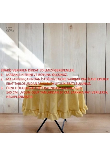 Sarı Keten Fırfırlı Yuvarlak Masa Örtüsü, Şık ve Doğal Görünüm Sağlar.