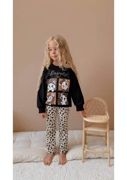 Leopar Taytlı Uzun Kollu Kız Çocuk Alt Üst Takım modelleri