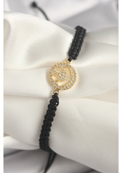 Pirinç Gold Renk Zirkon Taşlı Taç Figür Asansörlü Makrome Model Kadın Bileklik