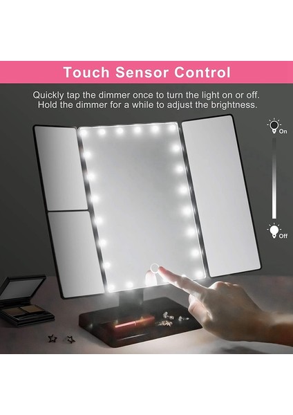 22 LED Işıklı Üç Katlı Makyaj Aynası, 10X/3X/2X Büyütme, Taşınabilir Katlanabilir Aydınlatmalı Masa Üstü Kozmetik Aynası, Siyah (Yurt Dışından) modelleri