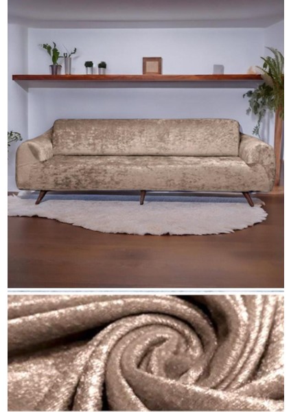 Kadife 3 Kişilik Lastikli Koltuk Örtüsü, Kahverengi, Şık ve Koruyucu Kılıf