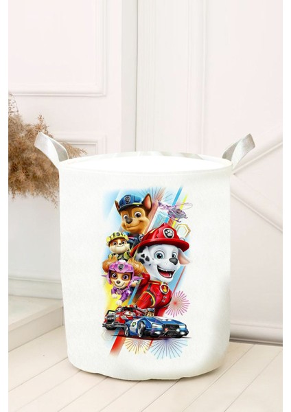 Beyaz Zemin Paw Patrol Bebek ve Çocuk Odası Oyuncak Sepeti