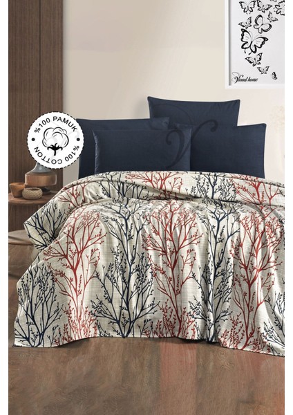 Renkli 8 Desenli %100 Pamuk Çift Kişilik Yatak Örtüsü ve Pike Takımı