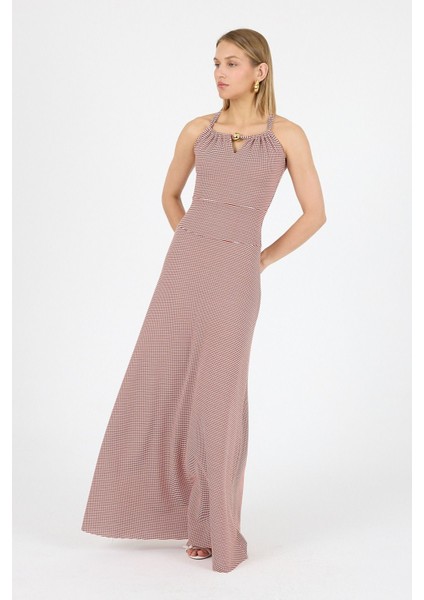 Boyundan Bağlaması ile Yaka Açıklığı Ayarlanabilir Boncuk Detay Jakarlı Örme Elbise 25L8107 fiyatları