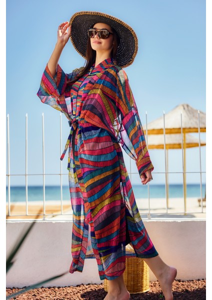 Remsa Tesettür Mayo Üzerine Tek Kaftan Kimono Pareo SIYAH03 RP022 Puket
