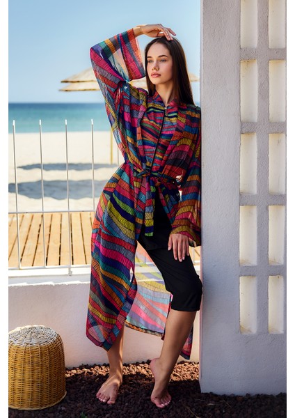 Remsa Tesettür Mayo Üzerine Tek Kaftan Kimono Pareo SIYAH03 RP022 Puket modelleri