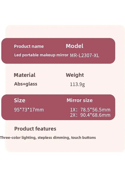 Kompakt Mini Katlanır Kozmetik Aynası Işıklı Elde Taşınabilir Küçük Cep Seyahat Makyaj Aynası 2x Büyüteçli Siyah (Yurt Dışından) modelleri