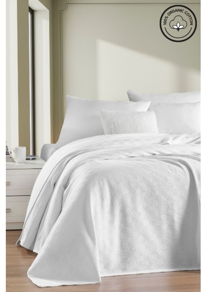 Çift Kişilik %100 Pamuk Küçük Dama Desenli Yatak Örtüsü, Otel Şıklığında Lüx Beyaz fiyatları