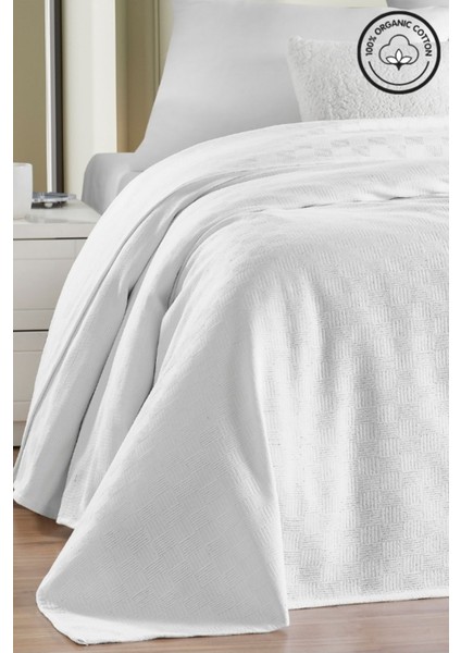 Çift Kişilik %100 Pamuk Küçük Dama Desenli Yatak Örtüsü, Otel Şıklığında Lüx Beyaz modelleri