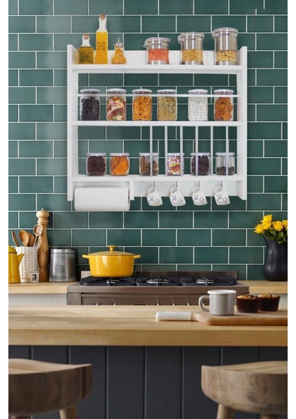 Beyaz Ahşap Mutfak Rafı, Şık ve Kullanışlı Modern Tasarım