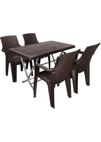 70X120 Katlanabilir Masa Takımı, 4 Kişilik, Nibras, Kahverengi, Şık ve Kullanışlı