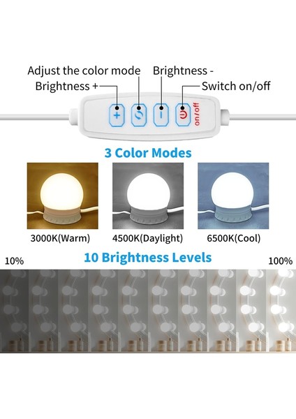 14 Kısılabilir Ampullü LED Makyaj Aynası Işıkları, 10 Parlaklık Seviyesi Ayarlanabilir, Makyaj Masası, Banyo ve Giyinme Odası Için (Yurt Dışından) modelleri