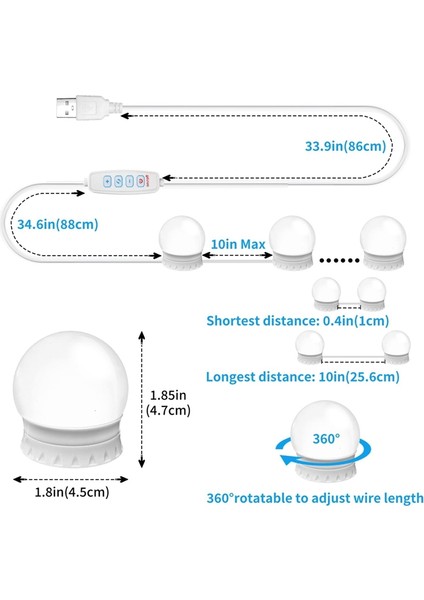 14 Kısılabilir Ampullü LED Makyaj Aynası Işıkları, 10 Parlaklık Seviyesi Ayarlanabilir, Makyaj Masası, Banyo ve Giyinme Odası Için (Yurt Dışından) fırsatları