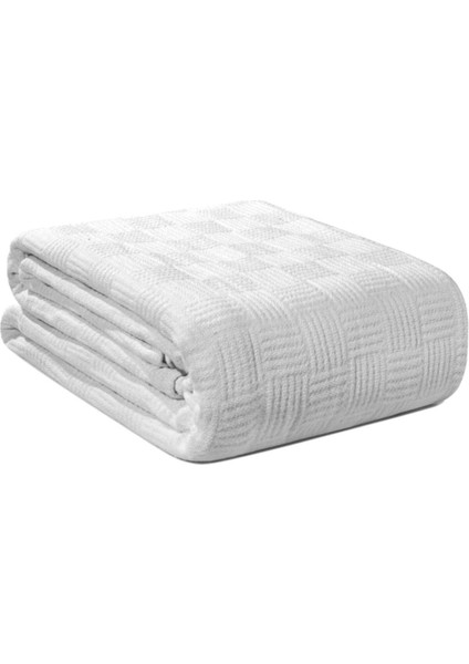 Çift Kişilik %100 Pamuk Küçük Dama Desenli Yatak Örtüsü, Otel Şıklığında Lüx Beyaz