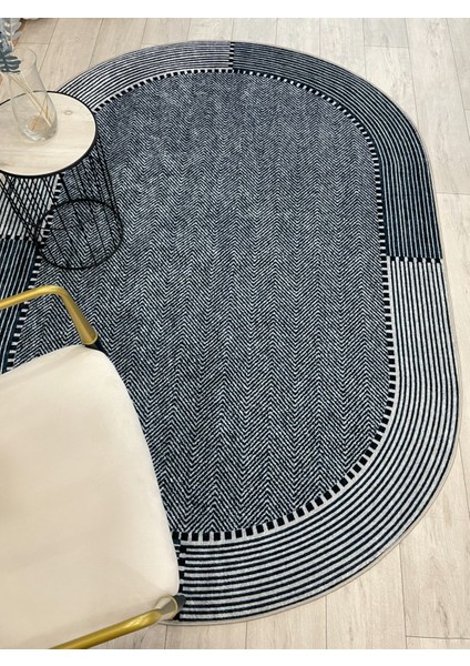 Gri-Lacivert Jüt Sisal Görünüm Kaymaz Taban Halı