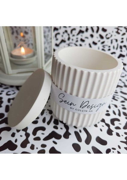 Kapaklı Çok Amaçlı Beton Dekoratif Mumluk, Saksı ve Takı Kutusu (Beyaz)