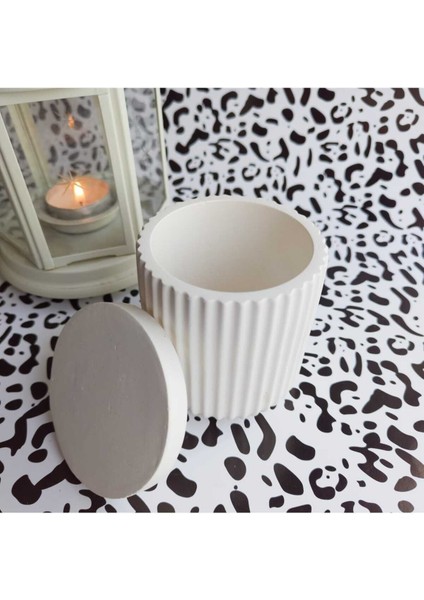 Kapaklı Çok Amaçlı Beton Dekoratif Mumluk, Saksı ve Takı Kutusu (Beyaz) indirimleri