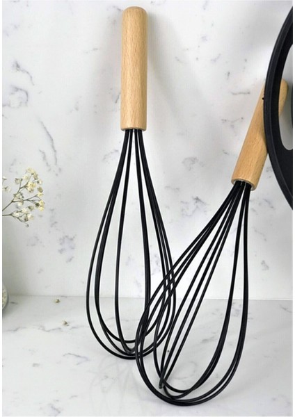 Bambu Saplı Silikon Çırpıcı, Siyah, Dayanıklı ve Şık, 1 Adet
