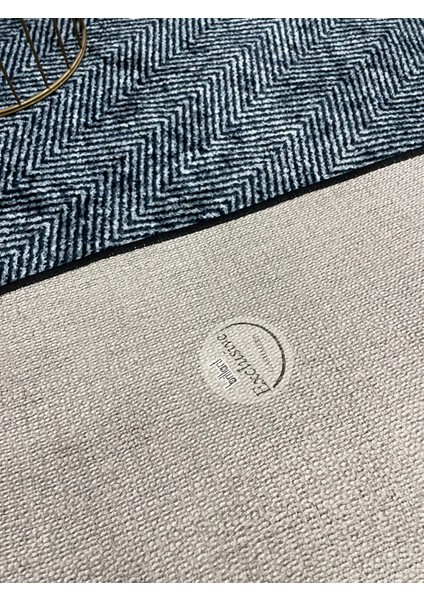 Gri-Lacivert Jüt Sisal Görünüm Kaymaz Taban Halı