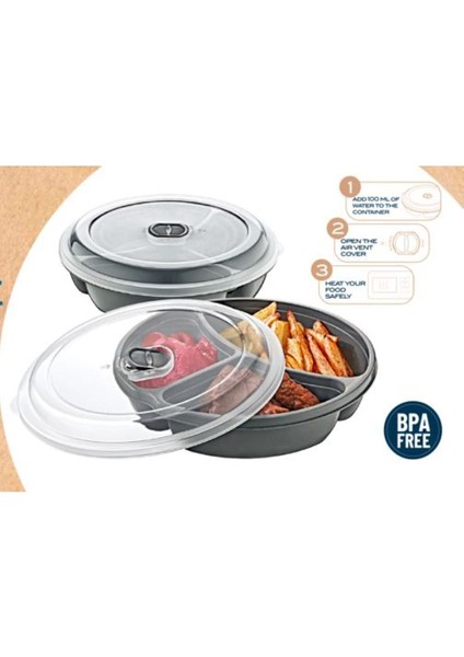3 Bölmeli Kapaklı Mikrodalga Saklama Kabı, Gri, 21X21X5 Cm, Pratik ve Şık Tasarım modelleri