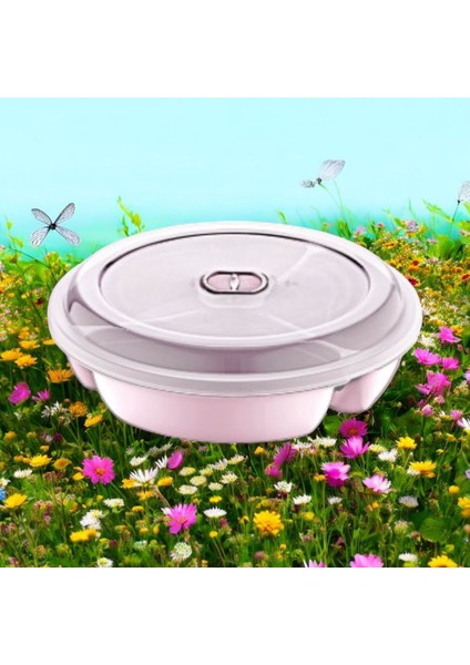 3 Bölmeli Kapaklı Mikrodalga Saklama Kabı, Gri, 21X21X5 Cm, Pratik ve Şık Tasarım