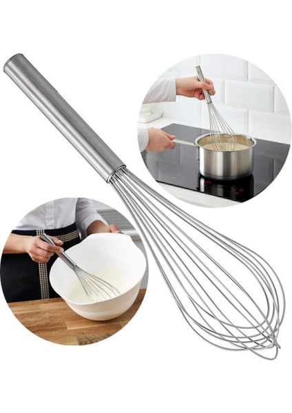 35 cm Paslanmaz Çelik Büyük Boy Çırpıcı, Yumurta ve Krema Için Uygun