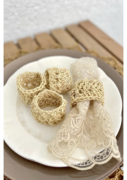 Bej Renkli 4'lü Peçete Halkası, Şık ve Kullanışlı Masa Aksesuarı